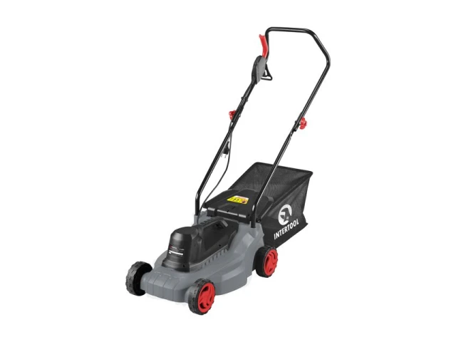 Газонокосилка электрическая 1.2 кВт, 230 В~50 Гц, 3300 об/мин, ширина захвата 320 мм, высота среза 27/45/52 мм, контейнер 30 литров INTERTOOL DT-2260 