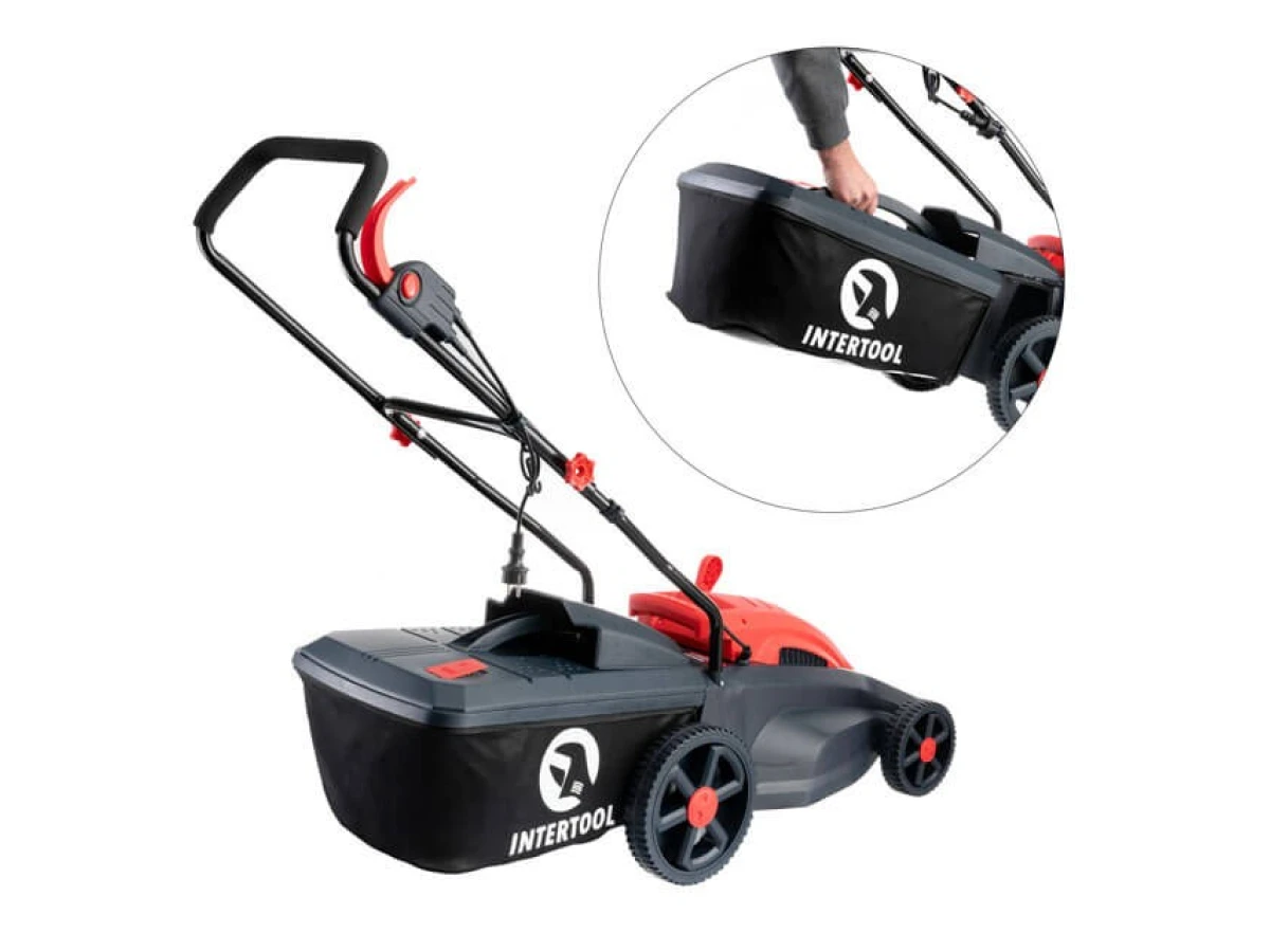 Газонокосилка электрическая 1.8 кВт, 230 В~50 Гц, 2850 об/мин, ширина захвата 420 мм, высота среза 25-75 мм, контейнер 50 литров STORM INTERTOOL WT-1201 