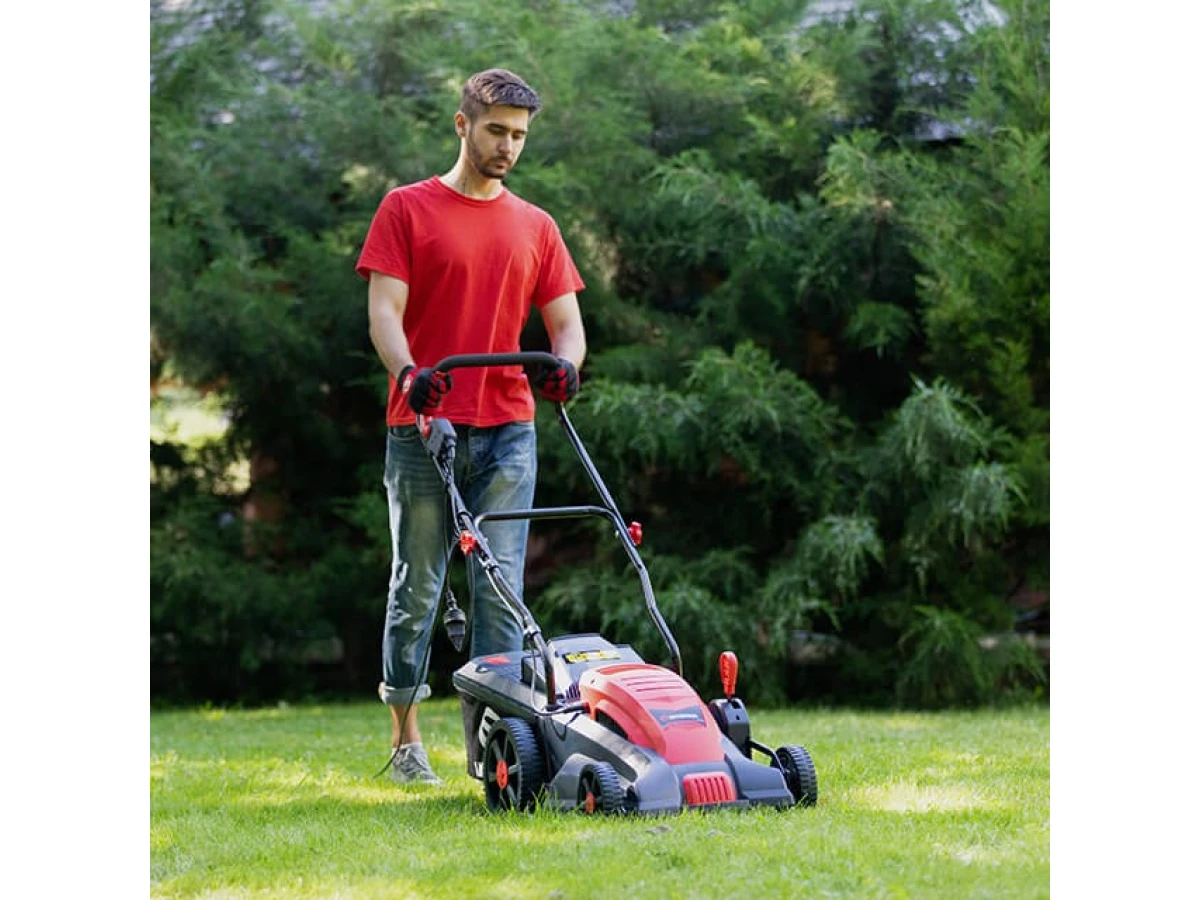 Газонокосилка электрическая 1.8 кВт, 230 В~50 Гц, 2850 об/мин, ширина захвата 420 мм, высота среза 25-75 мм, контейнер 50 литров STORM INTERTOOL WT-1201 