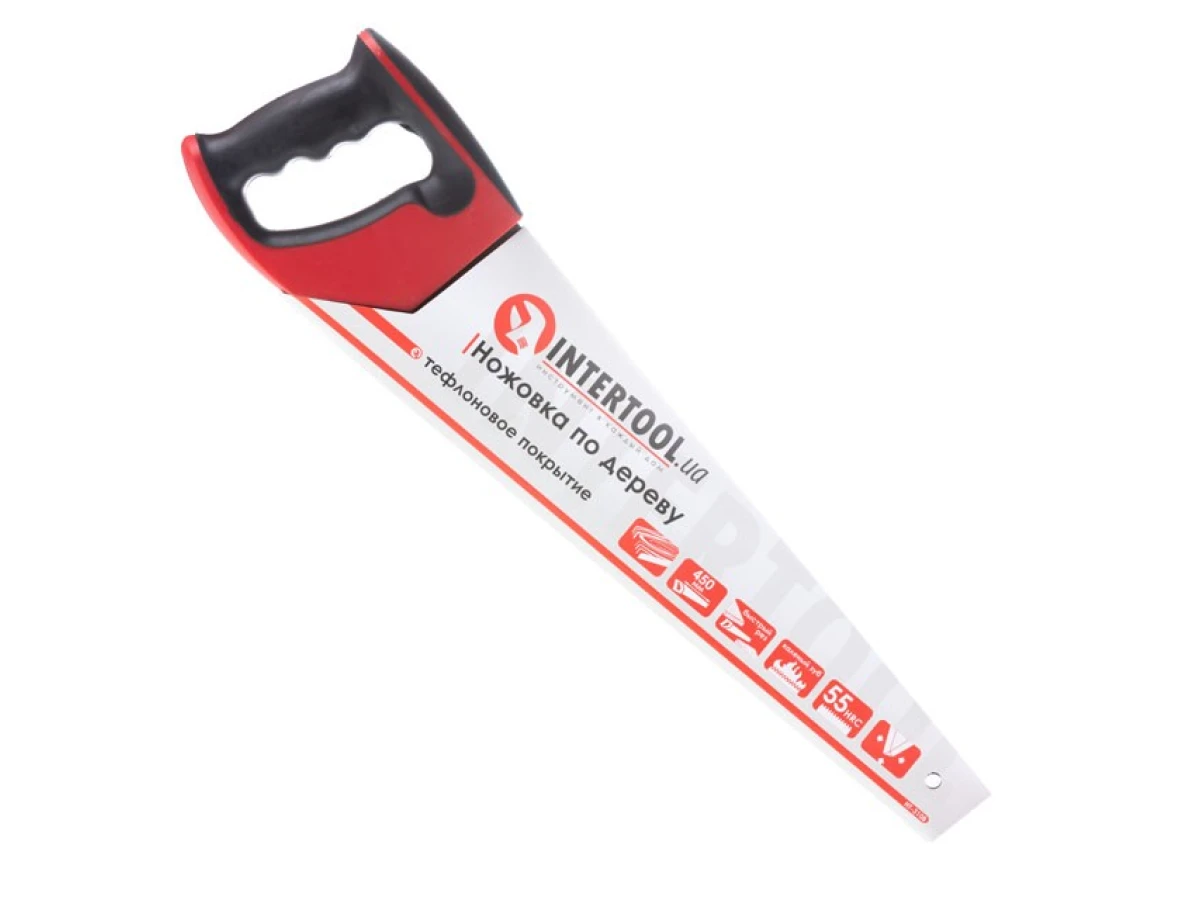 Ножовка по дереву 450 мм с тефлоновым покрытием, каленый зуб, 3-ая заточка INTERTOOL HT-3108 