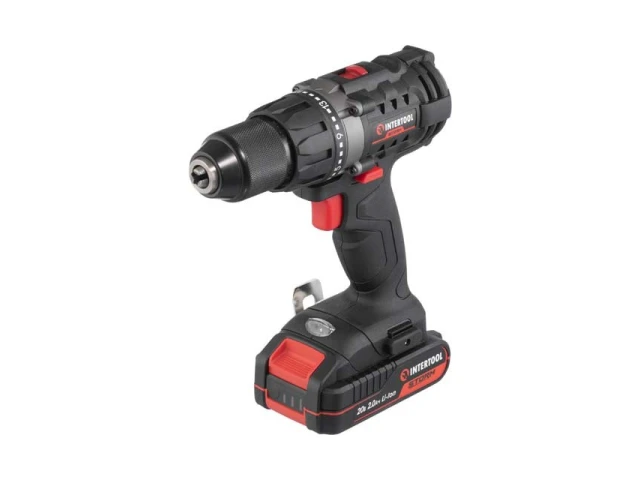 Дрель-шуруповерт аккумуляторная 20 В, 50 Нм, 0-450/0-1700 об/мин, 2-13 мм, Li-Ion, 2.0 Ач, ЗУ 2 А, кейс INTERTOOL WT-0351 