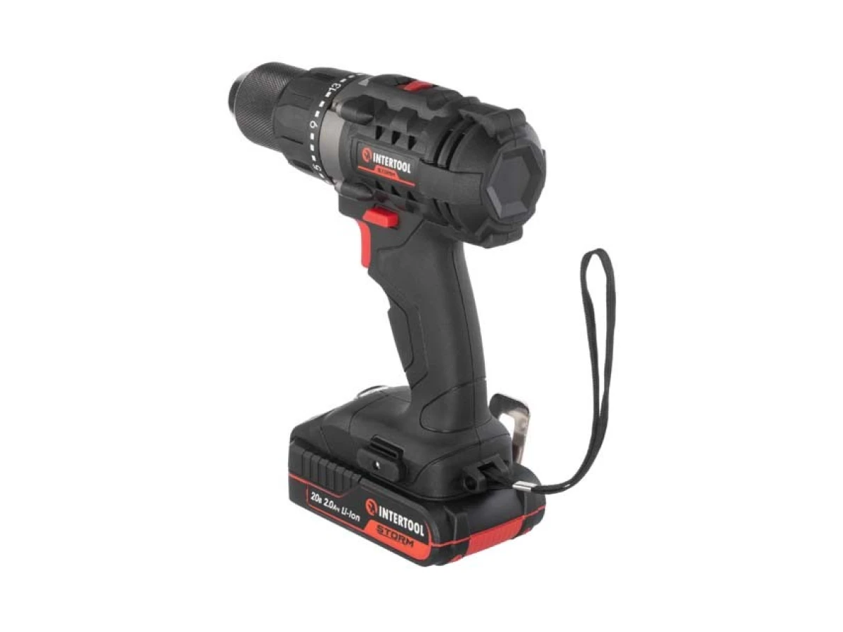 Дрель-шуруповерт аккумуляторная 20 В, 50 Нм, 0-450/0-1700 об/мин, 2-13 мм, Li-Ion, 2.0 Ач, ЗУ 2 А, кейс INTERTOOL WT-0351 