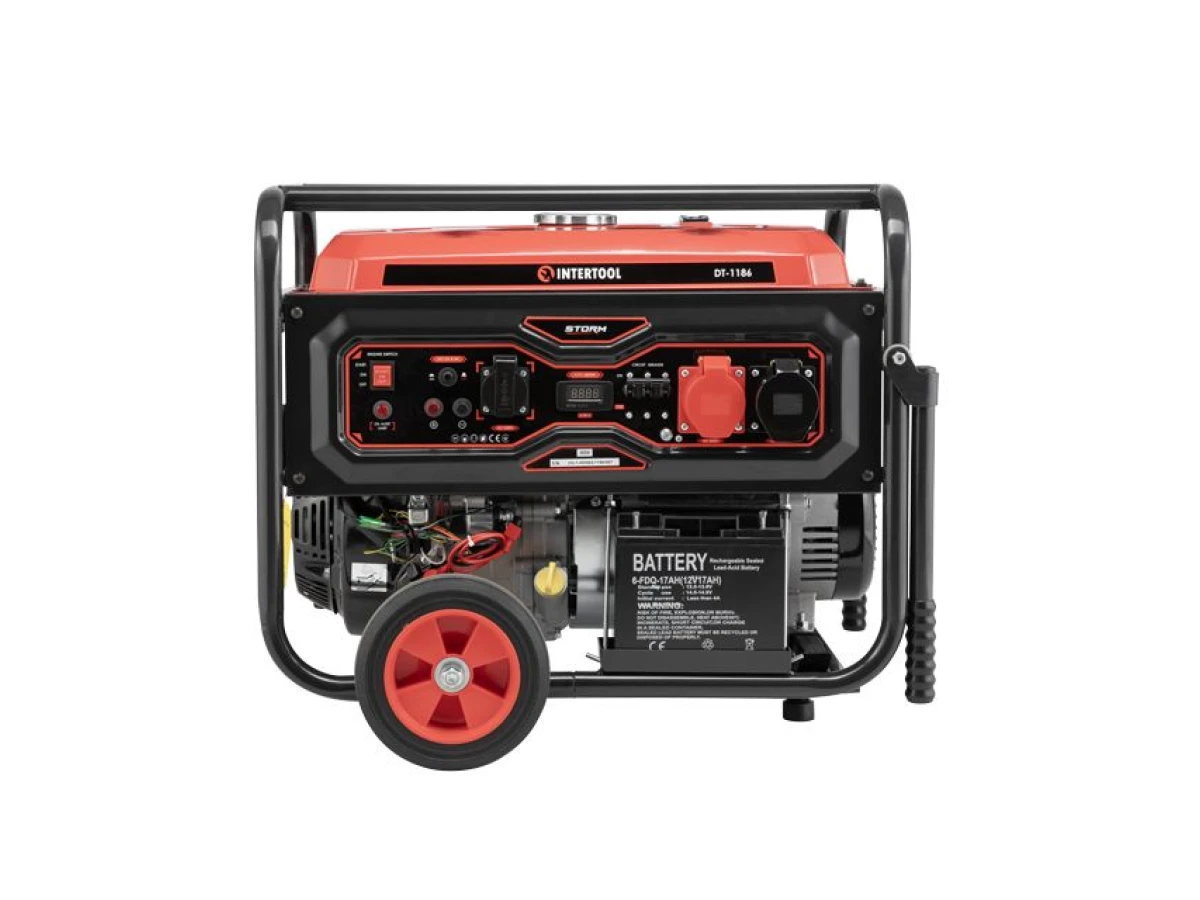 Генератор бензиновый 8/8.5 кВт, 220/380 В, 25 л, электро+ручной старт, медная обмотка, STORM INTERTOOL DT-1186 