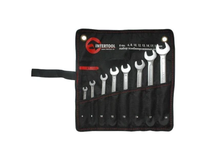 Набір ключів комбінованих 8 шт (6, 8, 10, 12, 13, 14, 17, 19 мм), PROF DIN3113 INTERTOOL XT-1002