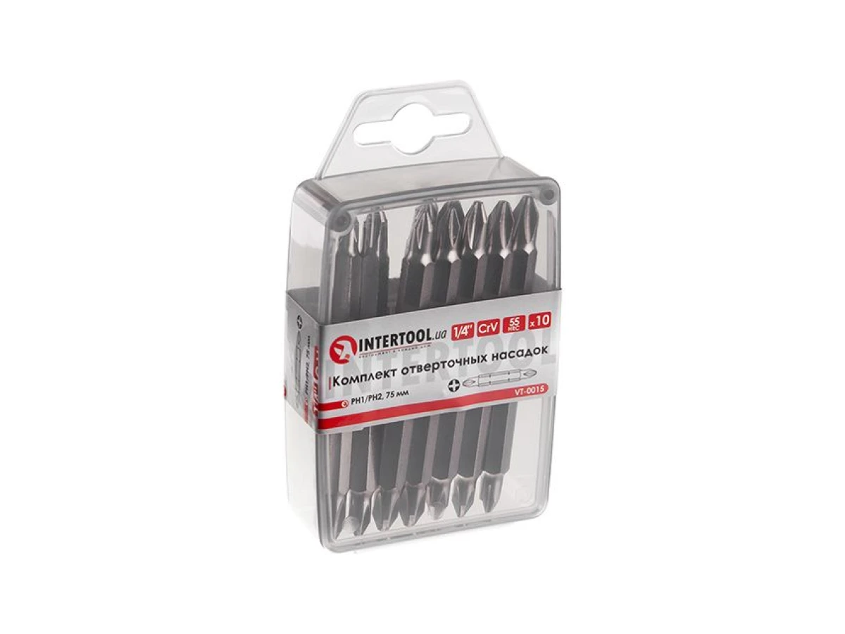 Комплект насадок до викруток PH1/PH2 1/4" x 75 мм уп. 10 од. INTERTOOL VT-0015 
