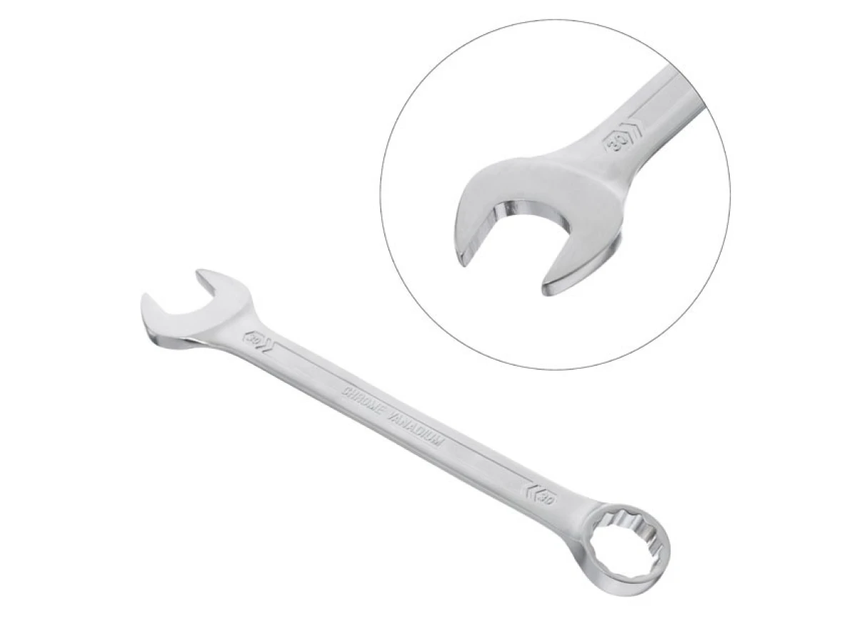 Ключ комбінований 30 мм, CrV, покриття Сатин-хром PROF DIN3113 INTERTOOL XT-1030 