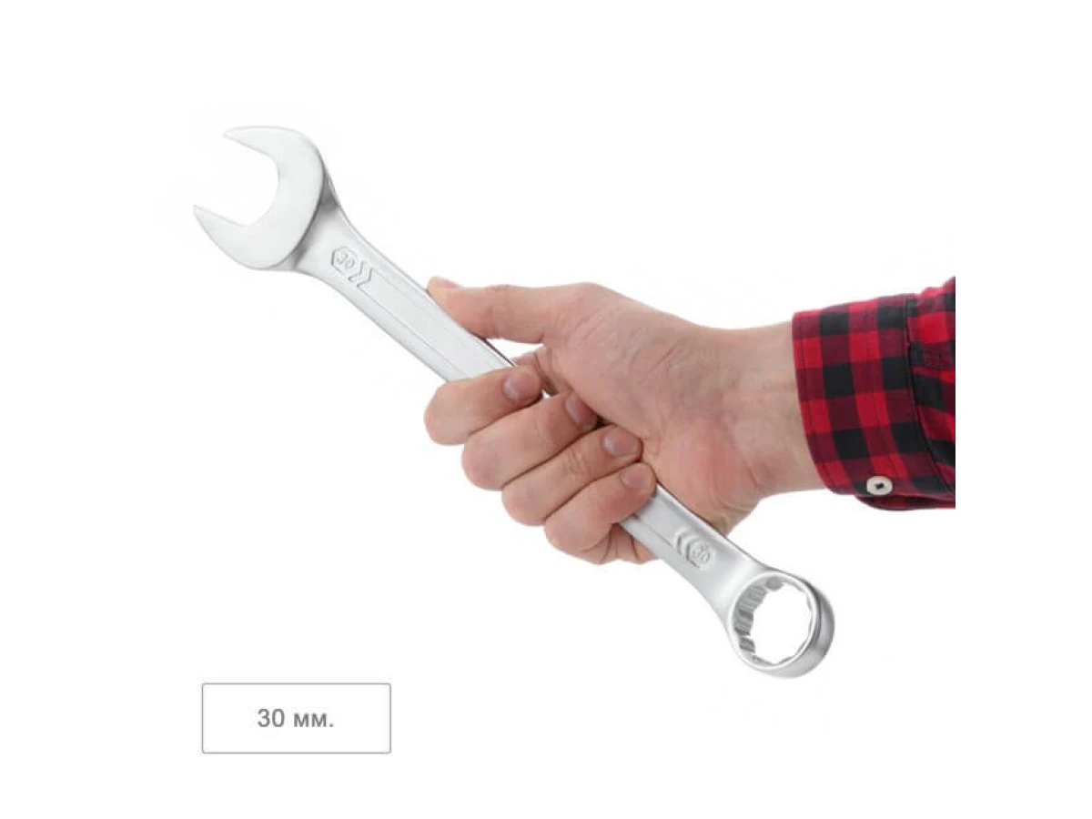 Ключ комбінований 30 мм, CrV, покриття Сатин-хром PROF DIN3113 INTERTOOL XT-1030 