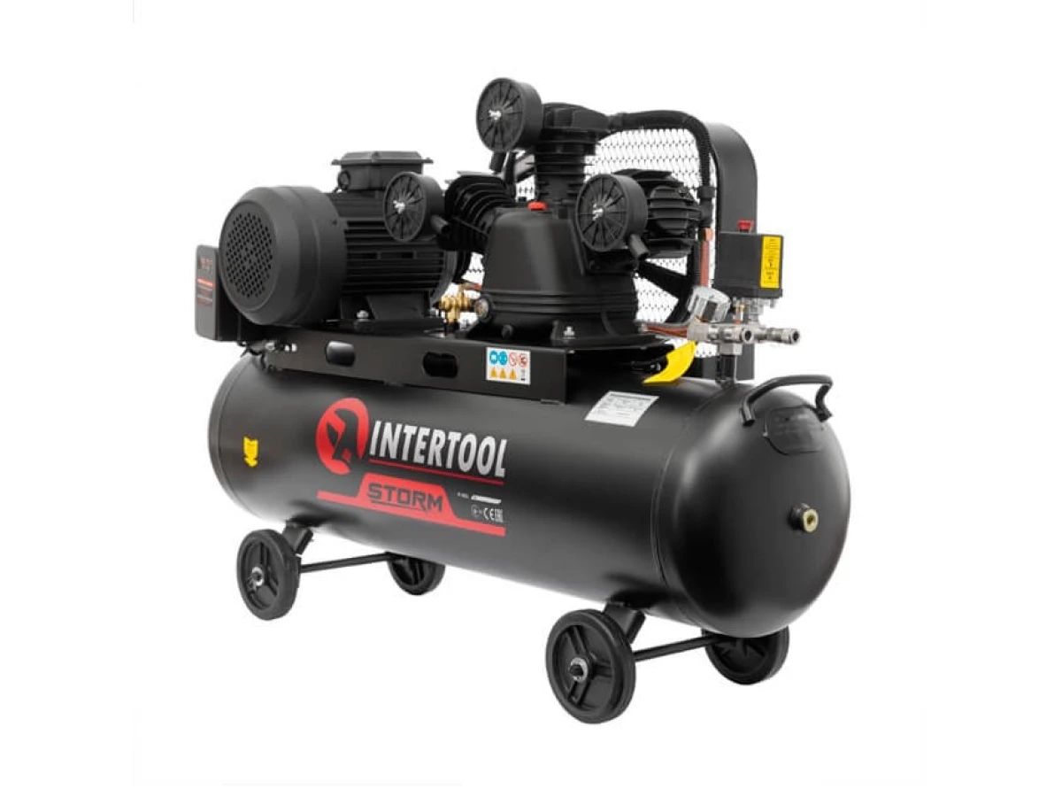 Компресор 100 л, 4 кВт, 380 В, 10 aтм, 600 л/хв., 3 циліндри STORM INTERTOOL PT-0036 