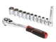 Набір головок 1/2" 10-24 мм, подовжувач, рукоятка з храповим механізмом 72 зубця, 12 од., Cr-V STORM INTERTOOL ET-8014 