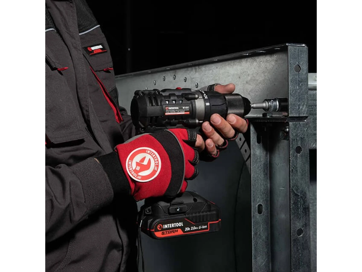 Дрель-шуруповерт аккумуляторная 20 В, 50 Нм, 0-450/0-1700 об/мин, 2-13 мм, Li-Ion, 2.0 Ач, ЗУ 2 А, кейс INTERTOOL WT-0351 