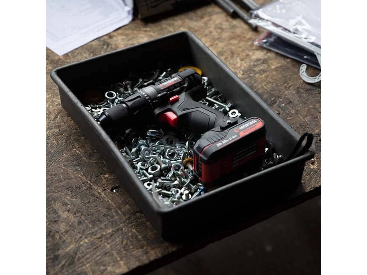 Дрель-шуруповерт аккумуляторная 20 В, 50 Нм, 0-450/0-1700 об/мин, 2-13 мм, Li-Ion, 2.0 Ач, ЗУ 2 А, кейс INTERTOOL WT-0351 