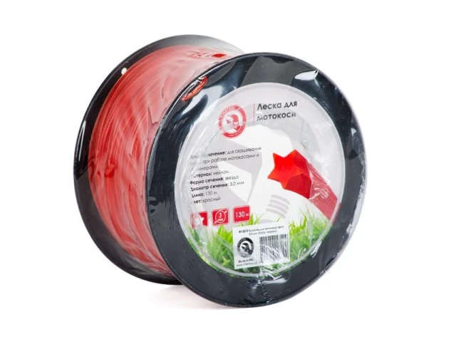 Волосінь для мотокоси зірка, 3,0 мм, бухта 130 м, червона INTERTOOL DT-2273 