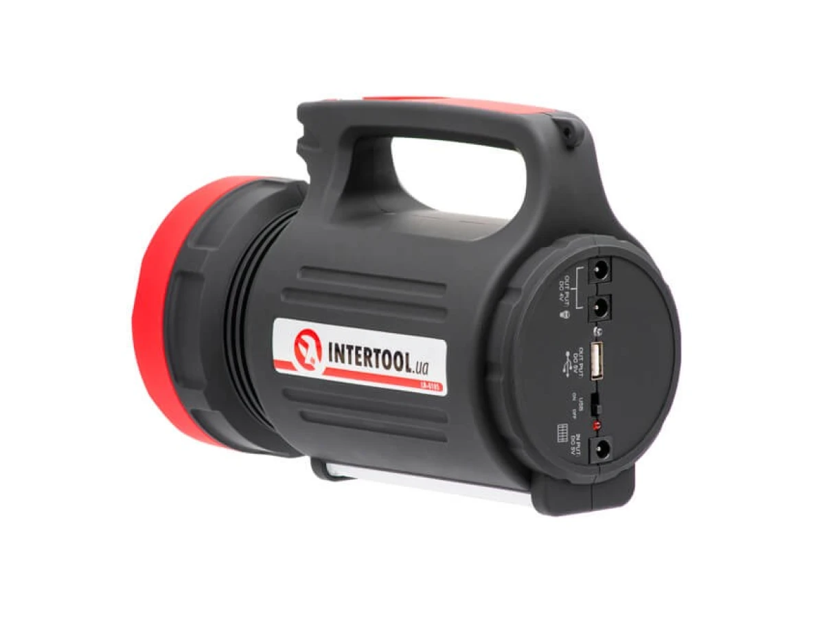 Ліхтар акумуляторний 1 LED 5 W + 22 SMD, виносна сонячна панель, виносні 2 led лампи, кабель для зарядки телефону-планшета INTERTOOL LB-0105 