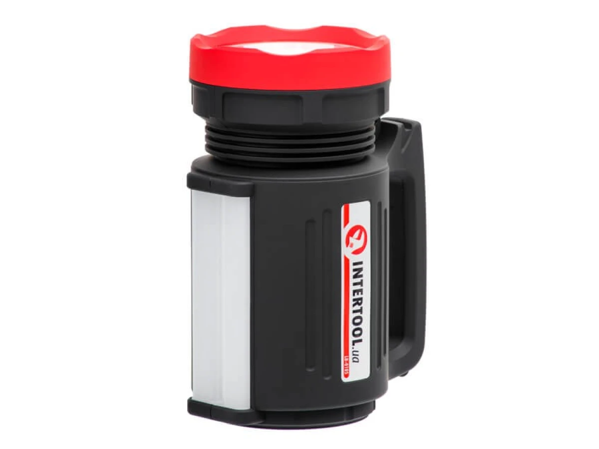 Ліхтар акумуляторний 1 LED 5 W + 22 SMD, виносна сонячна панель, виносні 2 led лампи, кабель для зарядки телефону-планшета INTERTOOL LB-0105 