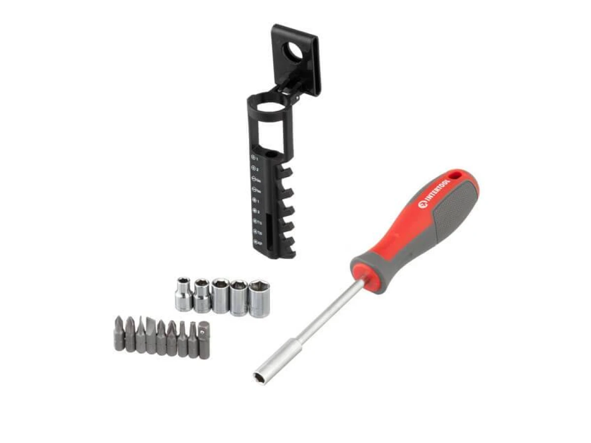 Викрутка з магнітним тримачем для насадок 1/4" 100 мм, з комплектом насадок 15 од. INTERTOOL VT-3343 