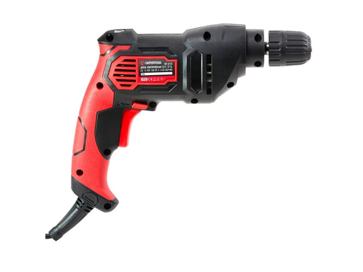 Дрель электрическая 500 Вт, 0-2400 об/мин, 0.8-10 мм, быстрозажимной патрон, реверс INTERTOOL WT-0115 