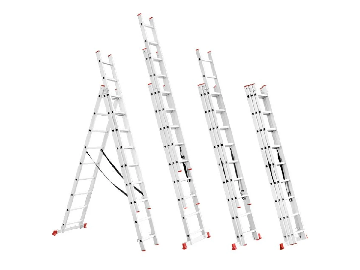 Лестница алюминиевая, 3-х секционная универсальная раскладная, 3*9 ступ., 5,93 м INTERTOOL LT-0309 