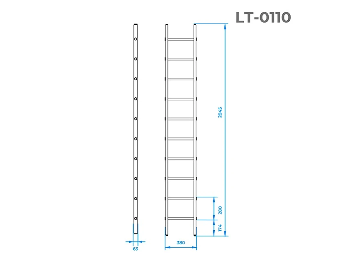 Лестница алюминиевая приставная, 10 ступеней, 2,84 м INTERTOOL LT-0110 