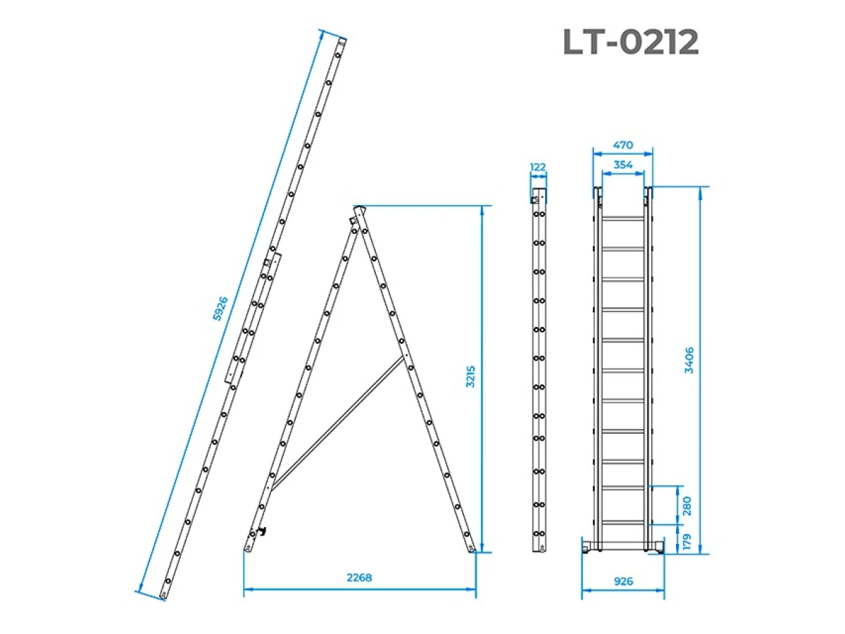 Лестница алюминиевая, 2-х секционная, универсальная, раскладная, 2*12 ступ., 5,9 м INTERTOOL LT-0212 