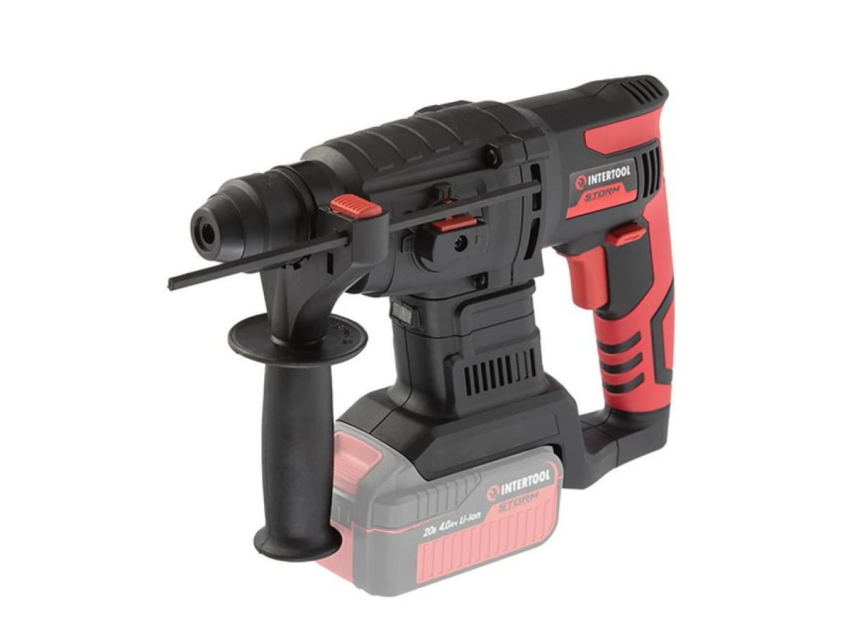 Перфоратор аккумуляторный с бесщеточным двигателем 20 В, 2 Дж, 0-1250 об/мин, 0-4800 уд/мин, SDS plus, без ЗУ и АКБ, кейс INTERTOOL WT-9370 