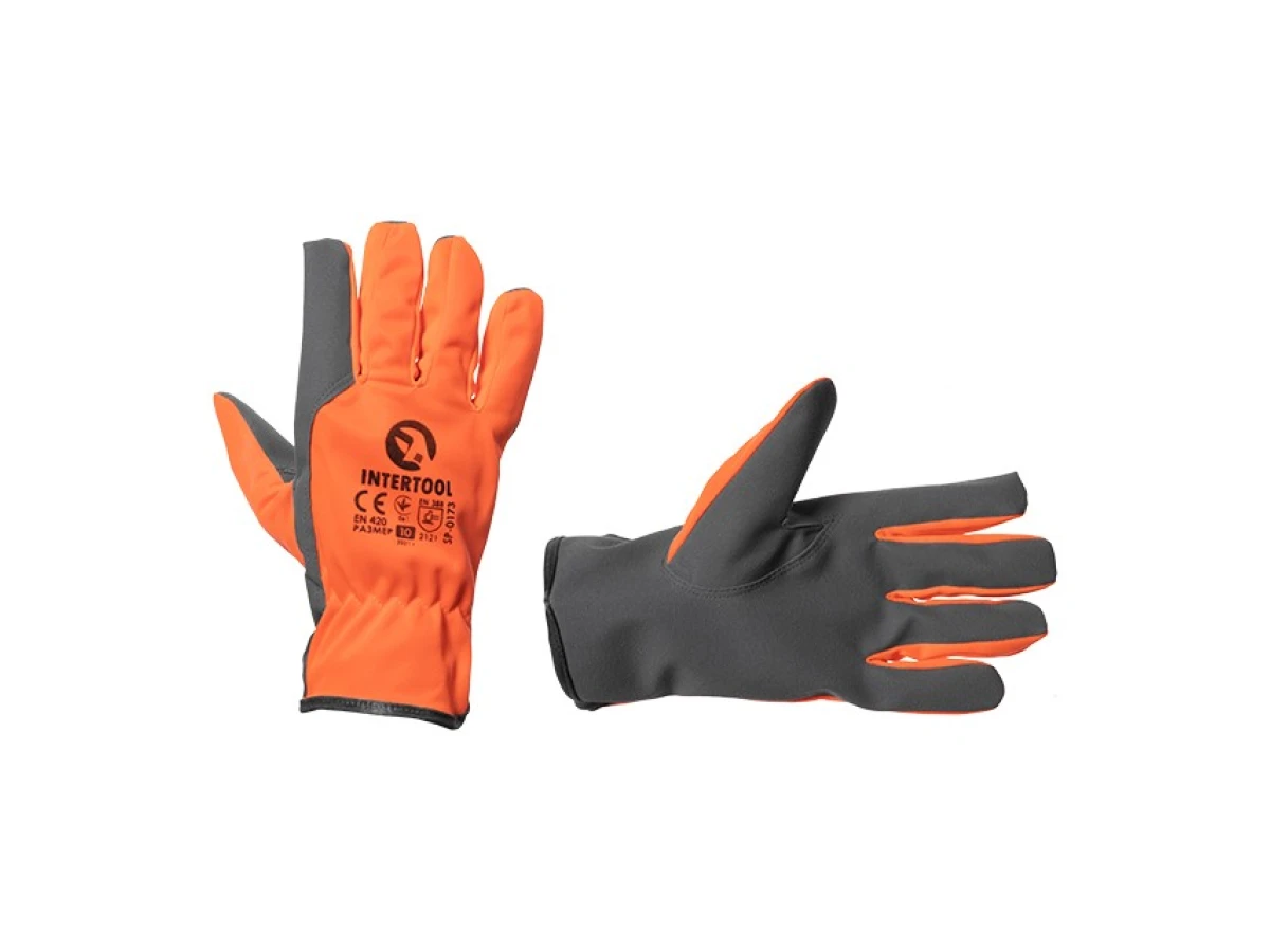 Перчатка кожаная комбинированная из эко- кожи и флуоресцентной оранжевой ткани 10" INTERTOOL SP-0173 