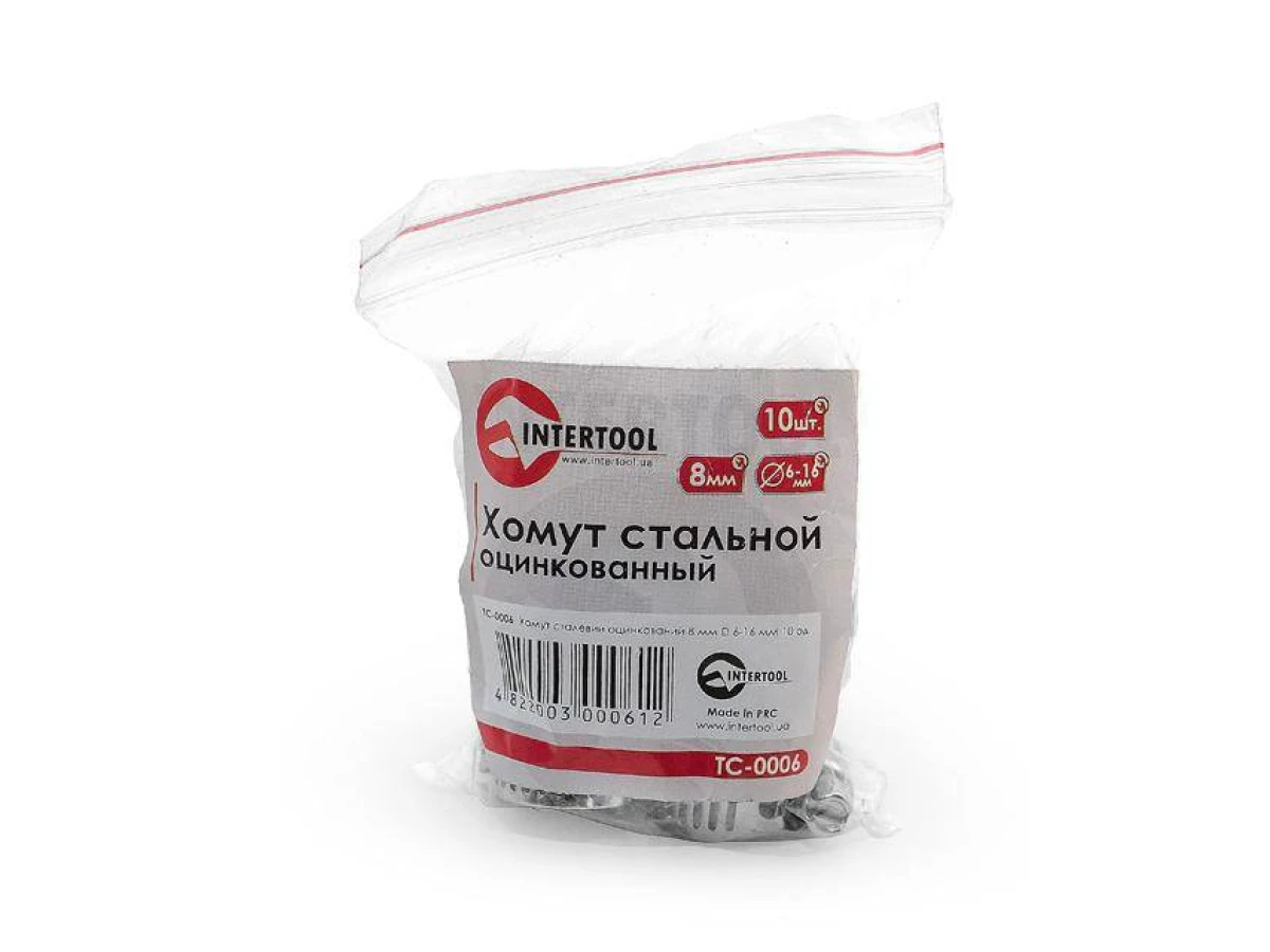 Хомут сталевий оцинкований 8 мм, D - 6-16 мм INTERTOOL TC-0006 