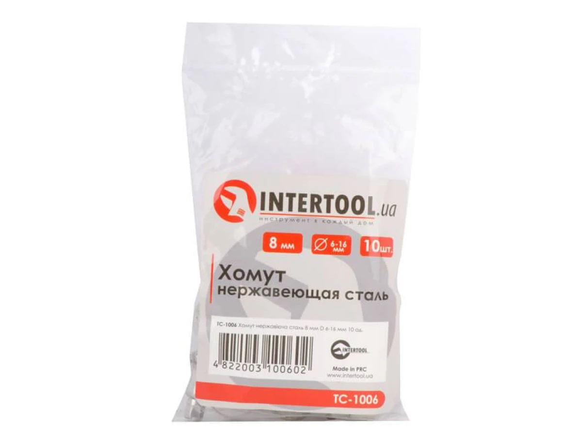 Хомут нержавіюча сталь 8 мм, D - 6-16 мм INTERTOOL TC-1006 