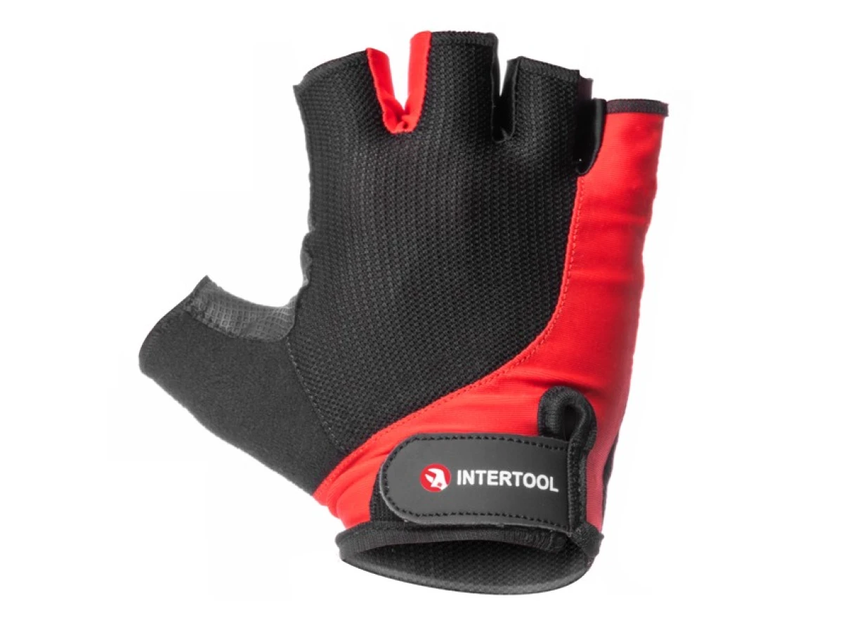 Перчатка без пальцев,экокожа "sryno", дышащая ткань на тыльной стороне из лайкры, защитные вставки на ладони,фиксация ремешком на липучке, 10 " INTERTOOL SP-0144 