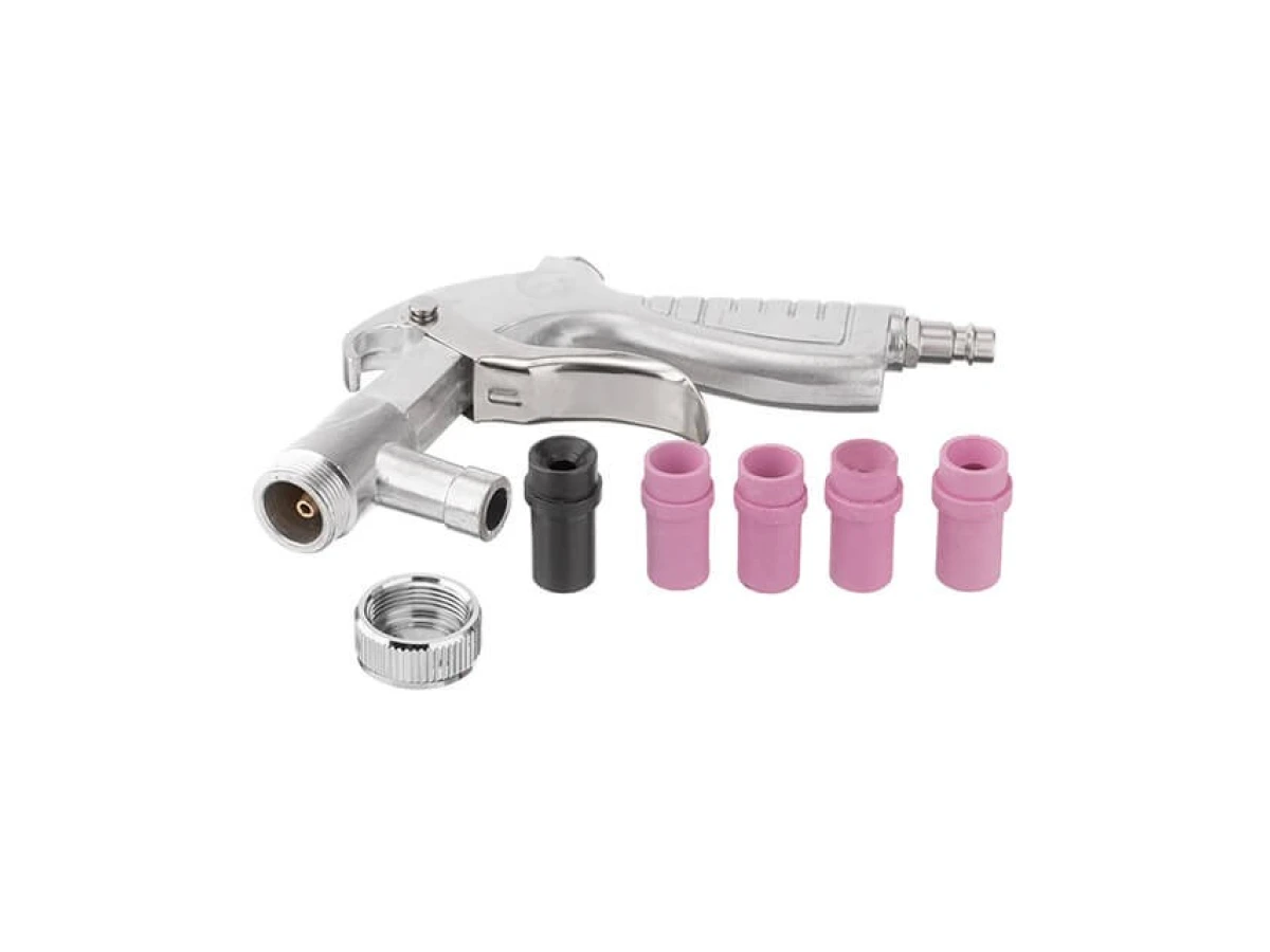 Пістолет піскоструминний із шлангом, 1 металева 6 мм та 4 керамічних форсунки 4,5 мм, 5,0 мм, 6,0 мм, 7,0 мм INTERTOOL PT-0708 