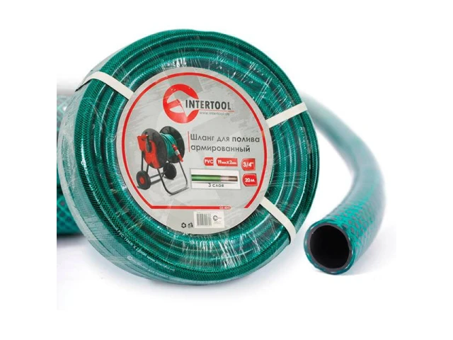 Шланг садовий, тришаровий, зелений, 3/4", 20 м, армований, PVC INTERTOOL GE-4043 