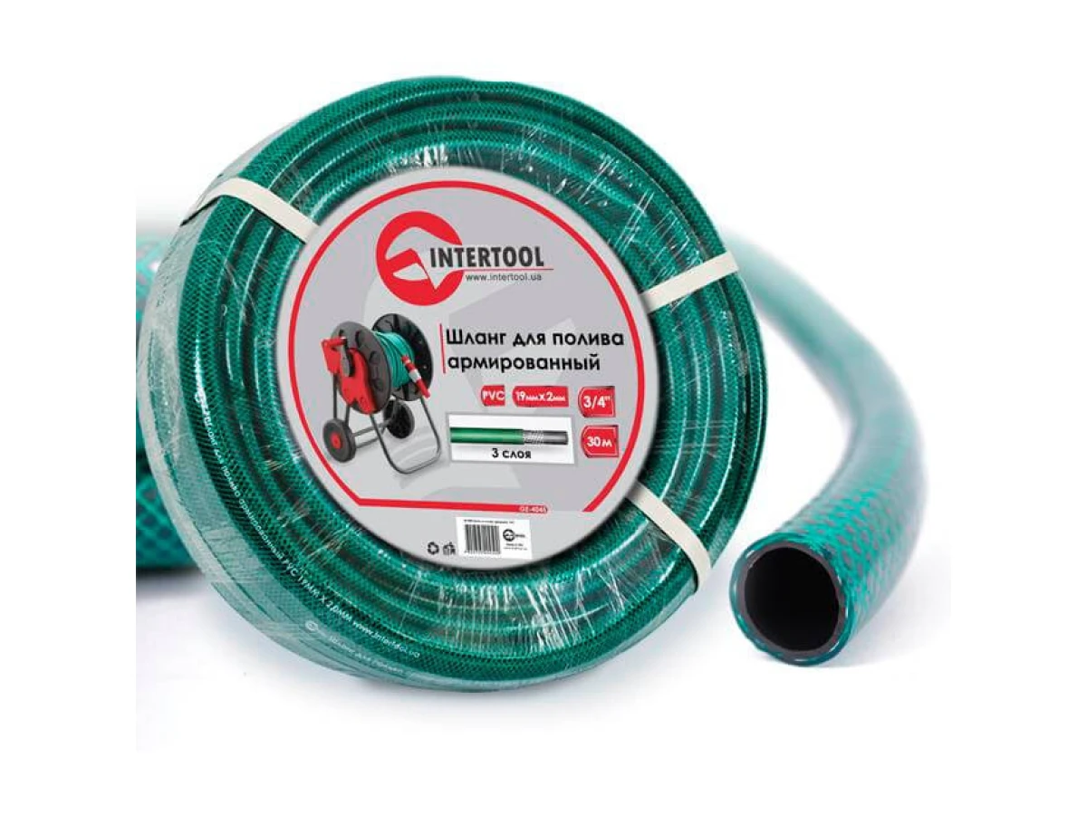 Шланг садовий, тришаровий, зелений, 3/4", 30 м, армований, PVC INTERTOOL GE-4045 
