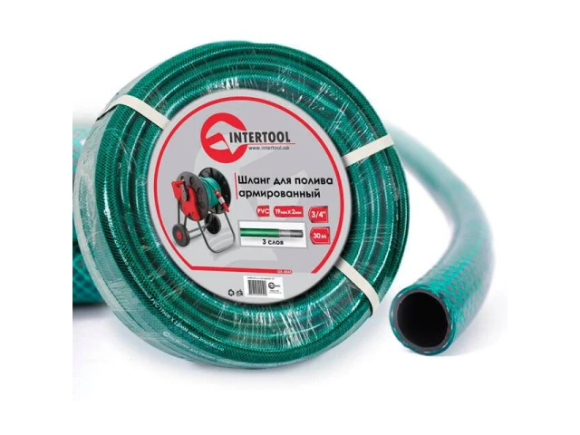 Шланг садовий, тришаровий, зелений, 3/4", 30 м, армований, PVC INTERTOOL GE-4045 
