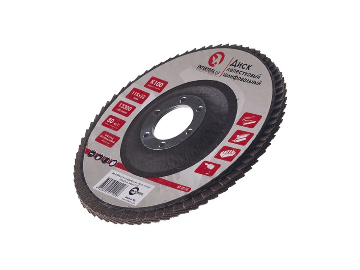 Диск шліфувальний пелюстковий 115 x 22мм зерно K100 INTERTOOL BT-0110 