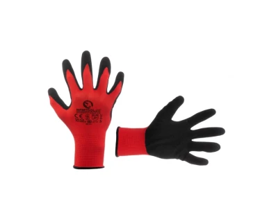 Перчатка красная вязанная синтетическая, покрытая серым пористым нитрилом на ладони 10