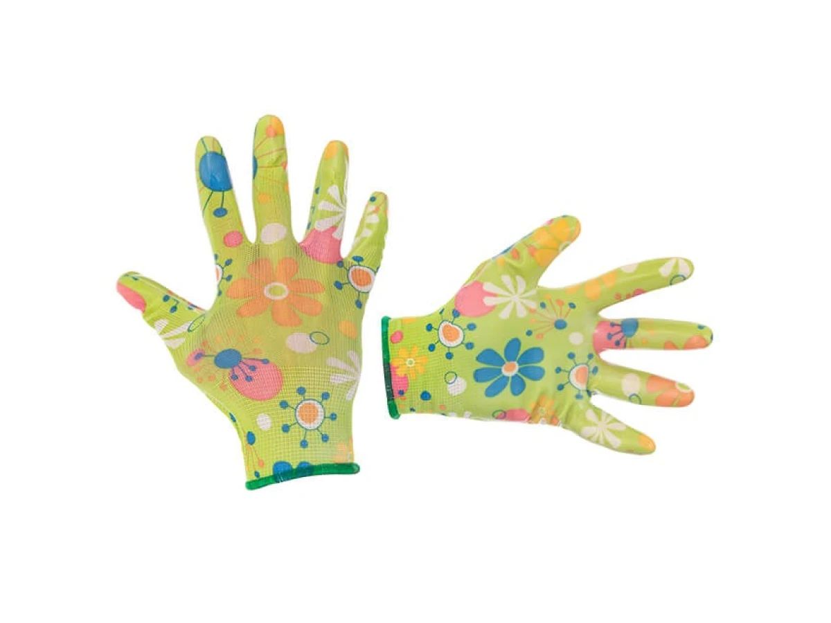 Перчатки садовые с нитриловым покрытием 8" зеленые INTERTOOL SP-0163 