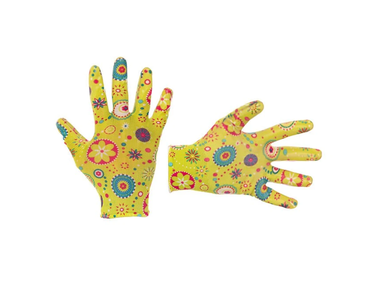 Перчатки садовые с нитриловым покрытием 8" желтые INTERTOOL SP-0165 