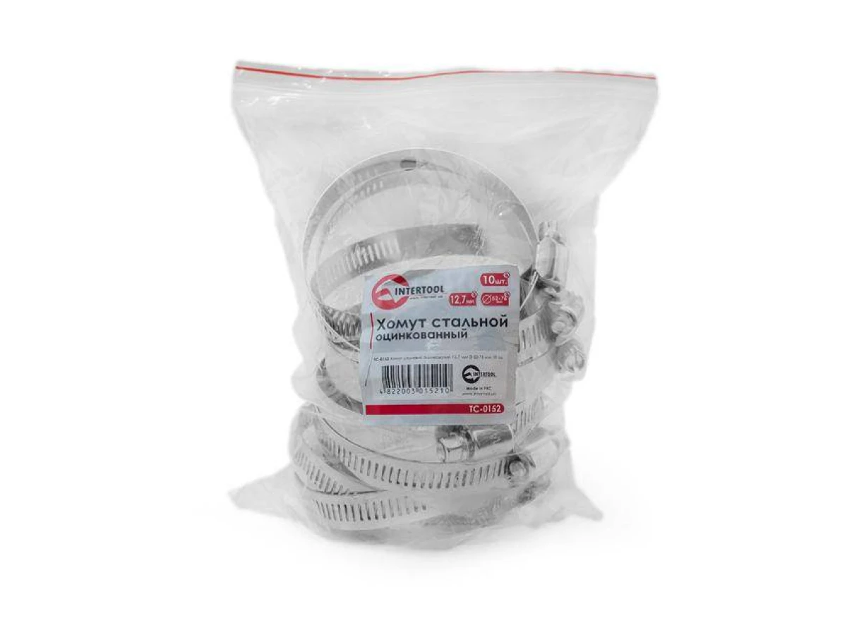 Хомут сталевий оцинкований 12,7 мм, D - 52-76 мм INTERTOOL TC-0152 