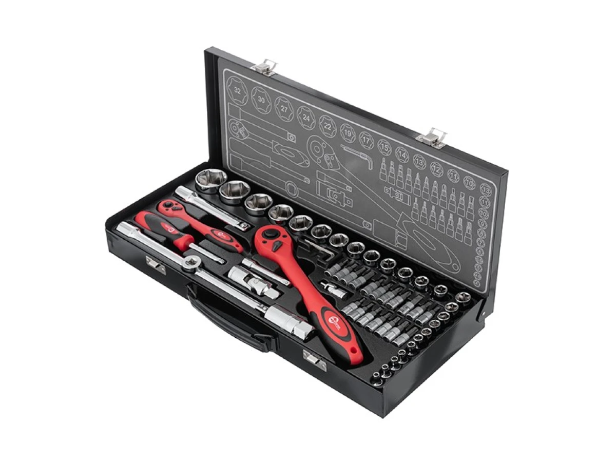 Набір інструментів професійний, 1/2" & 1/4", 56 од. (гол. 4-32мм, біти 18 од.) INTERTOOL ET-6056 