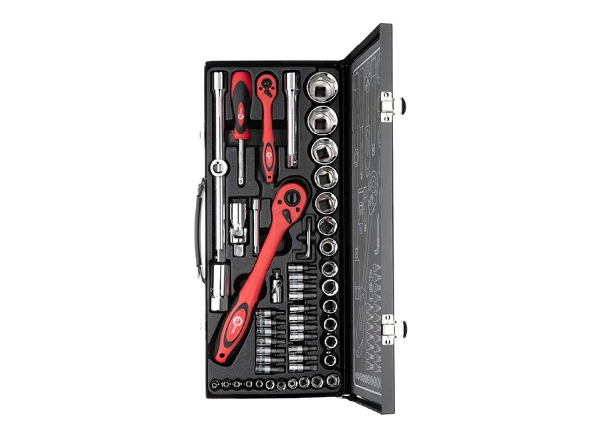 Набір інструментів професійний, 1/2" & 1/4", 56 од. (гол. 4-32мм, біти 18 од.) INTERTOOL ET-6056 