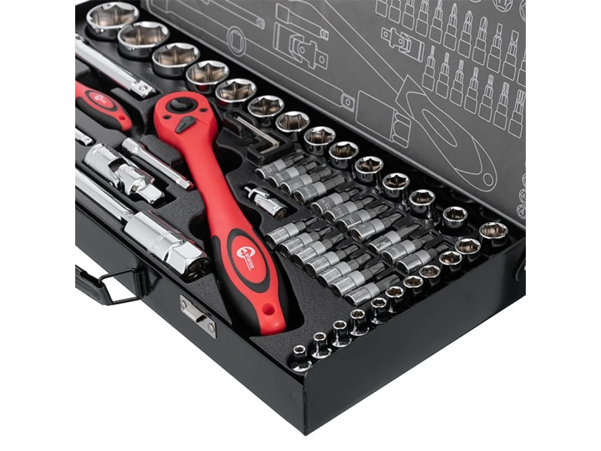 Набір інструментів професійний, 1/2" & 1/4", 56 од. (гол. 4-32мм, біти 18 од.) INTERTOOL ET-6056 