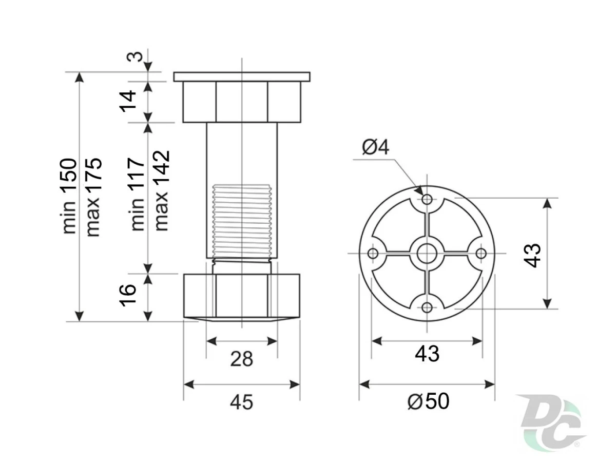 Ніжка кухонна пластикова h-150мм Чорна ДС ЄвроЛайн 