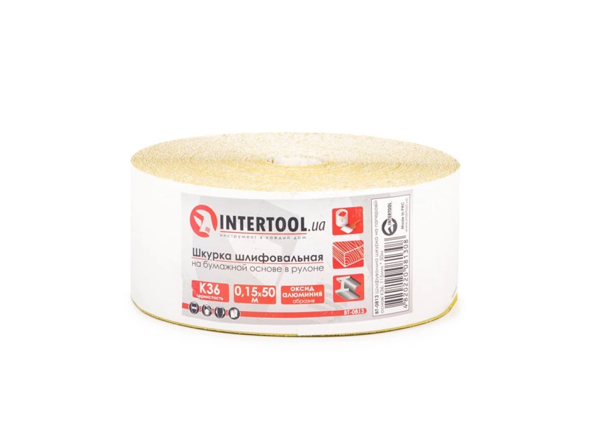 Шлифовальная шкурка на бумажной основе К36, 115 мм * 50 м INTERTOOL BT-0813 