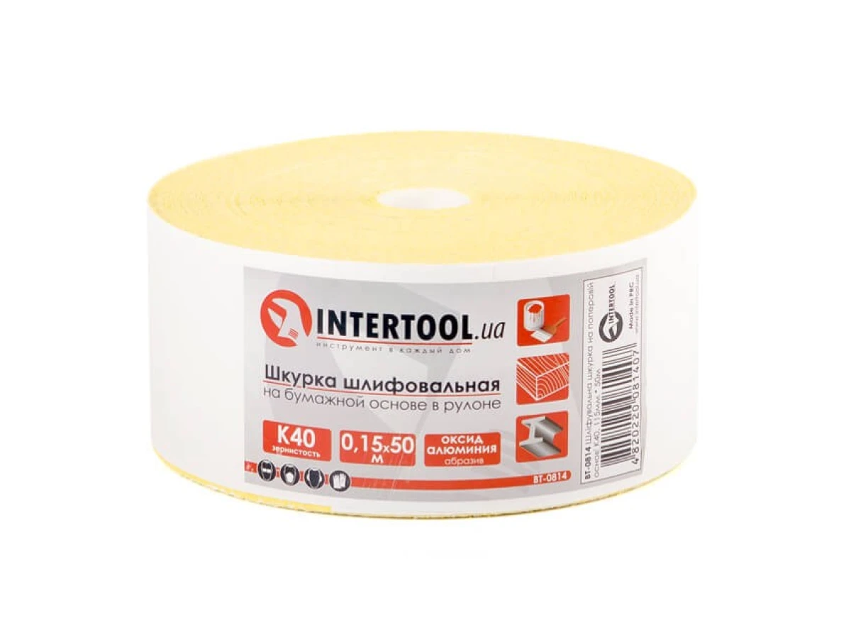 Шлифовальная шкурка на бумажной основе К40, 115 мм * 50 м INTERTOOL BT-0814 