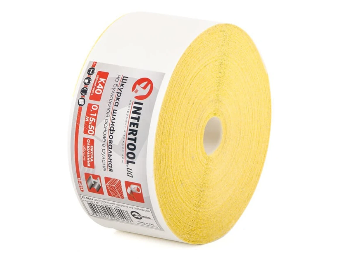 Шлифовальная шкурка на бумажной основе К40, 115 мм * 50 м INTERTOOL BT-0814 