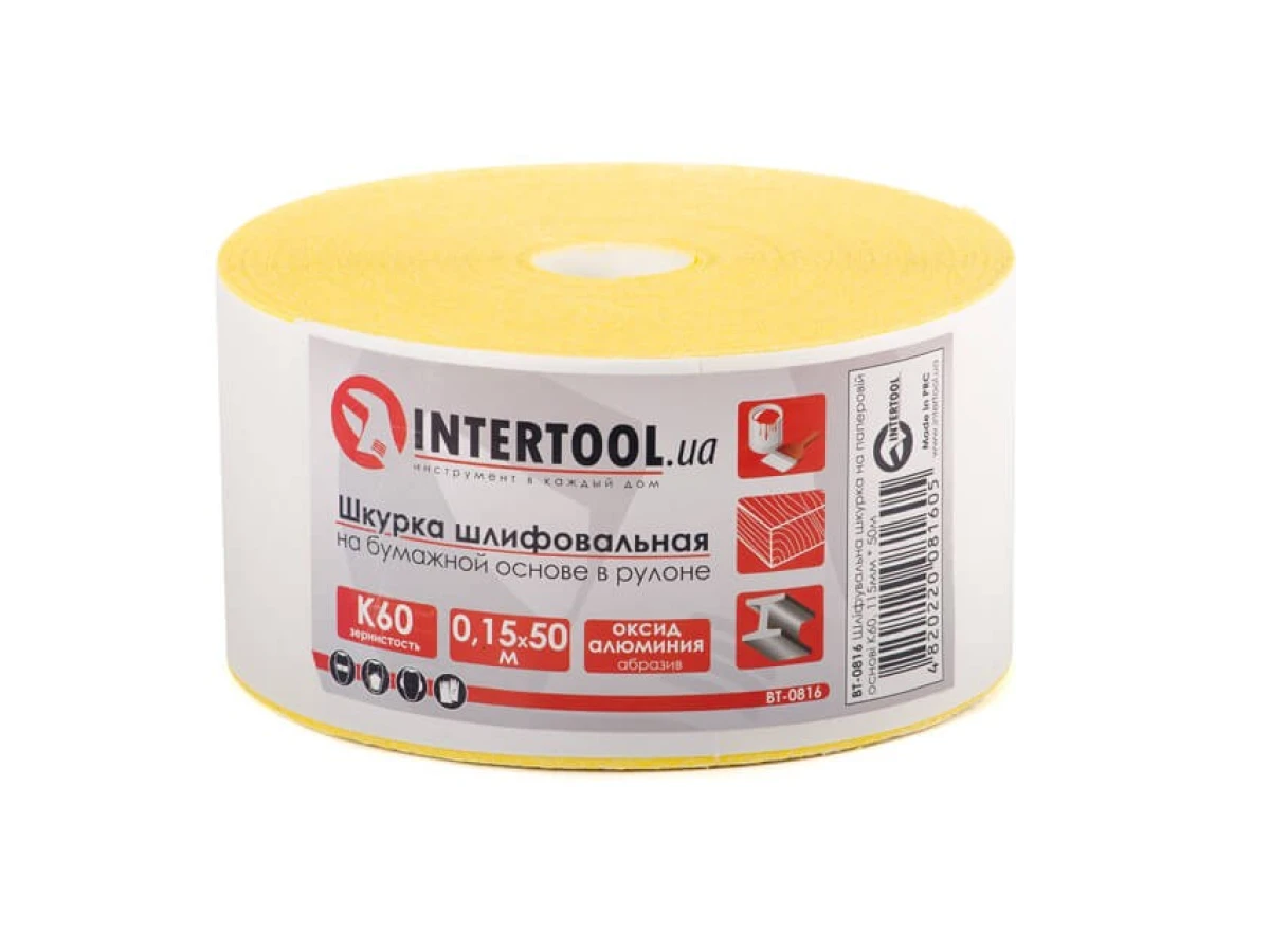 Шлифовальная шкурка на бумажной основе К60, 115 мм * 50 м INTERTOOL BT-0816 