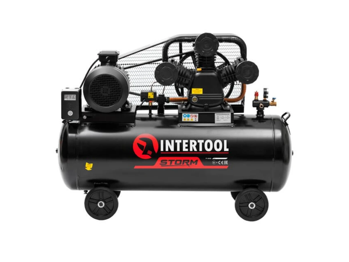 Компресор 200 л, 7,5 кВт, 380 В, 10 aтм, 1050 л/хв., 3 циліндри INTERTOOL PT-0040 