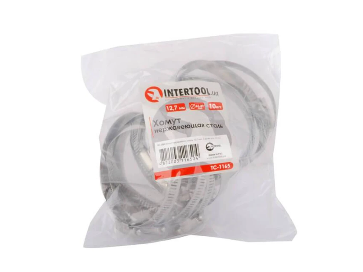 Хомут нержавіюча сталь 12,7 мм, D - 65-89 мм INTERTOOL TC-1165 