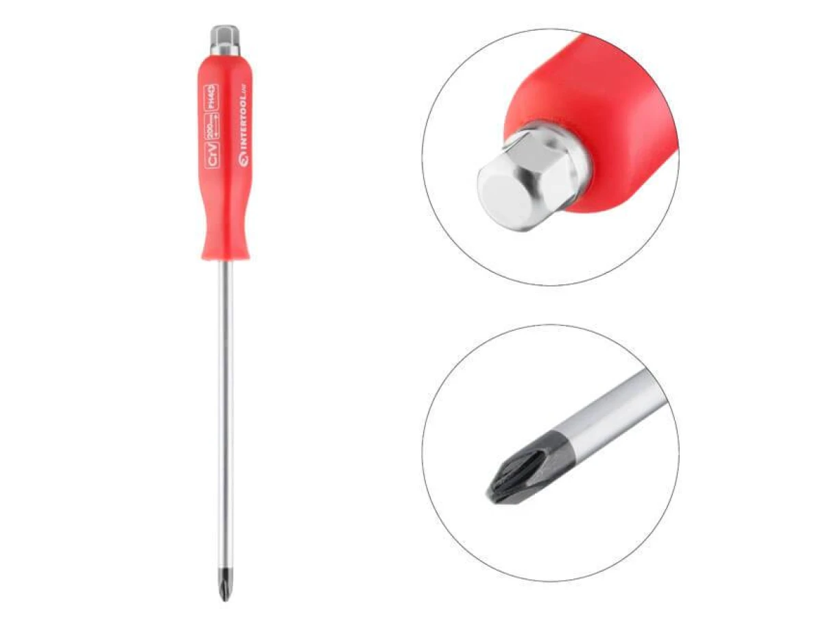 Викрутка шліцева PH4*200 мм, CrV INTERTOOL HT-0490 