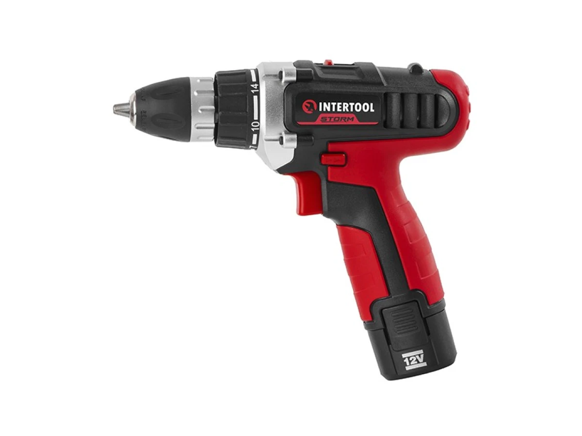 Дрель-шуруповерт аккумуляторная, Li-Ion 12В, 18Nm,1.5 Ач, 2 скорости, 0-400/0-1500об/мин, 2 аккумулятора INTERTOOL WT-0321 