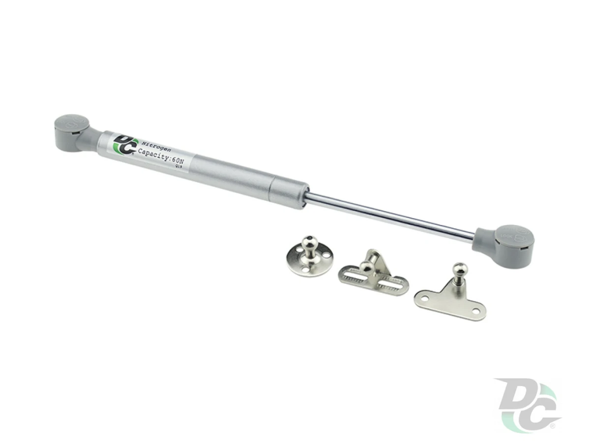 Амортизатор газовый для ДСП 60N удобный монтаж, 3 крепления, серый 